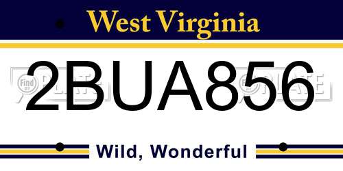 2BUA856 West Virginia License Plate