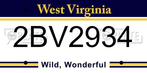 2BV2934 West Virginia License Plate