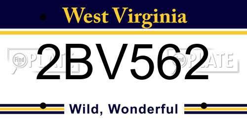2BV562 West Virginia License Plate