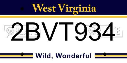2BVT934 West Virginia License Plate