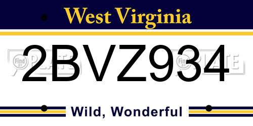 2BVZ934 West Virginia License Plate