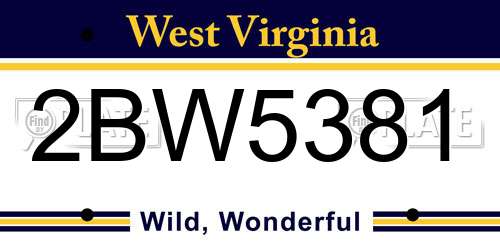 2BW5381 West Virginia License Plate