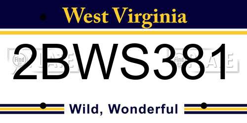2BWS381 West Virginia License Plate
