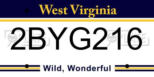 2BYG216 West Virginia License Plate