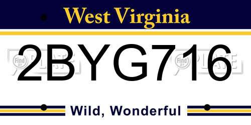 2BYG716 West Virginia License Plate