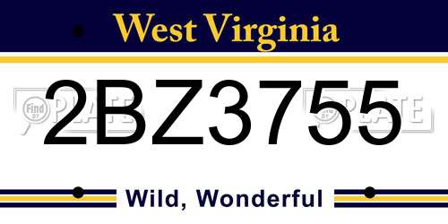 2BZ3755 West Virginia License Plate