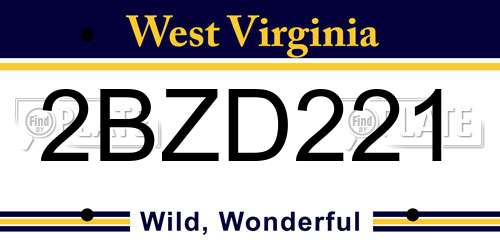 2BZD221 West Virginia License Plate