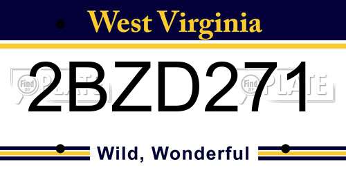 2BZD271 West Virginia License Plate
