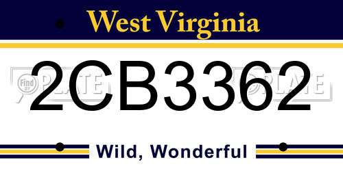 2CB3362 West Virginia License Plate