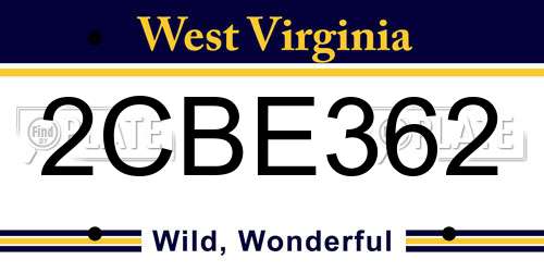 2CBE362 West Virginia License Plate