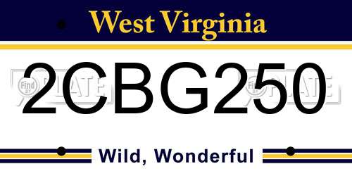 2CBG250 West Virginia License Plate