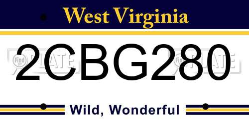 2CBG280 West Virginia License Plate