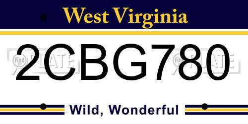 2CBG780 West Virginia License Plate