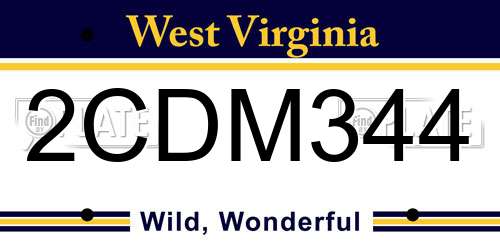 2CDM344 West Virginia License Plate