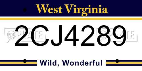 2CJ4289 West Virginia License Plate