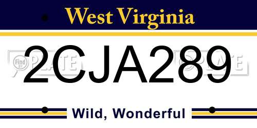 2CJA289 West Virginia License Plate