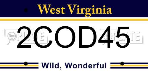 2COD45 West Virginia License Plate