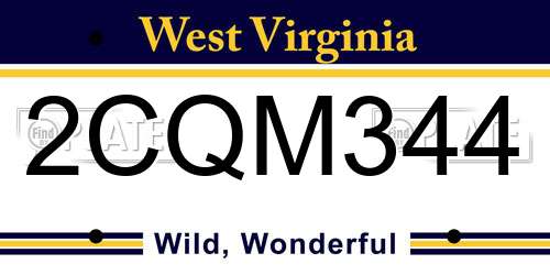 2CQM344 West Virginia License Plate