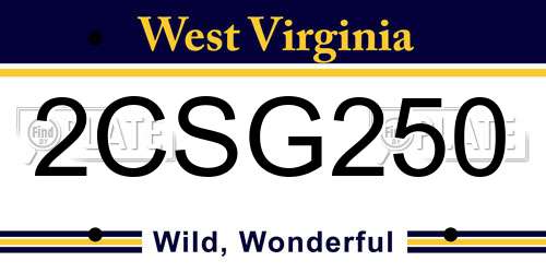 2CSG250 West Virginia License Plate