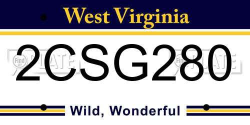 2CSG280 West Virginia License Plate