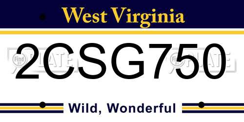 2CSG750 West Virginia License Plate