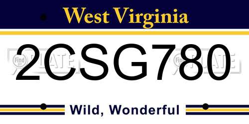 2CSG780 West Virginia License Plate