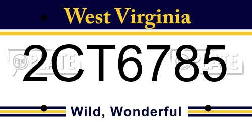 2CT6785 West Virginia License Plate