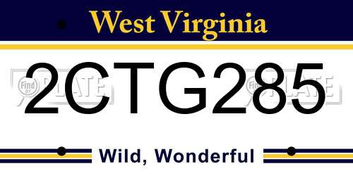 2CTG285 West Virginia License Plate