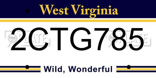 2CTG785 West Virginia License Plate