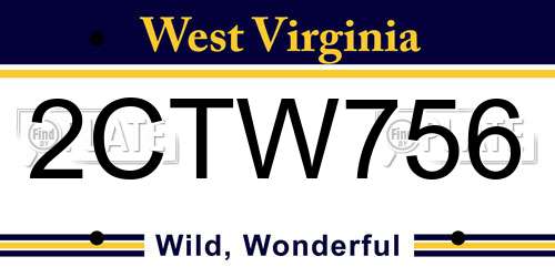 2CTW756 West Virginia License Plate