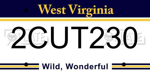 2CUT230 West Virginia License Plate