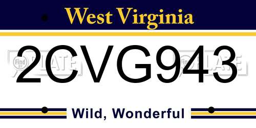 2CVG943 West Virginia License Plate