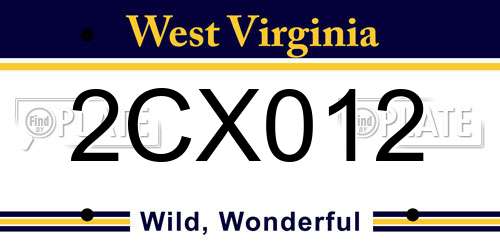 2CX012 West Virginia License Plate