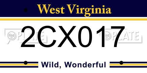2CX017 West Virginia License Plate