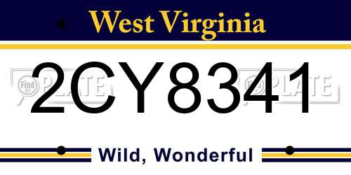 2CY8341 West Virginia License Plate