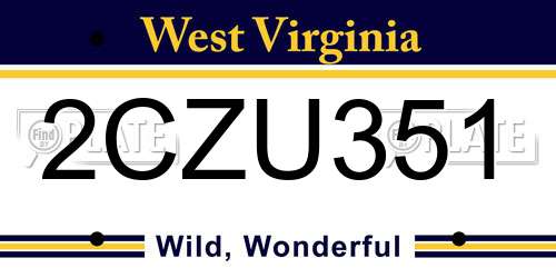 2CZU351 West Virginia License Plate