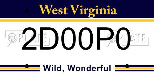2D00P0 West Virginia License Plate