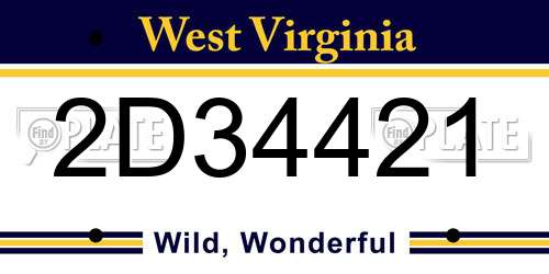 2D34421 West Virginia License Plate