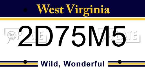2D75M5 West Virginia License Plate