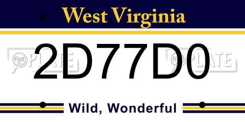2D77D0 West Virginia License Plate