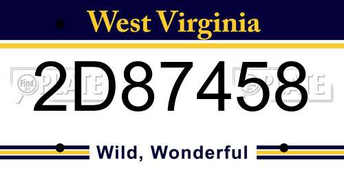 2D87458 West Virginia License Plate
