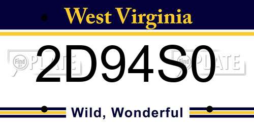 2D94S0 West Virginia License Plate