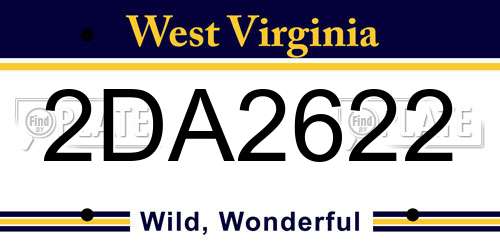 2DA2622 West Virginia License Plate