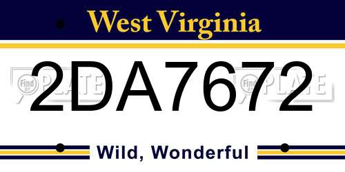2DA7672 West Virginia License Plate