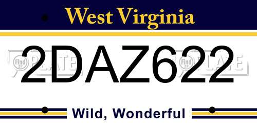 2DAZ622 West Virginia License Plate