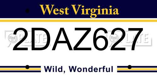 2DAZ627 West Virginia License Plate