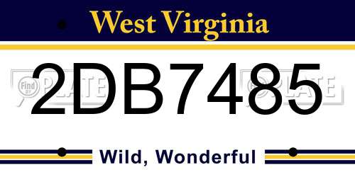2DB7485 West Virginia License Plate