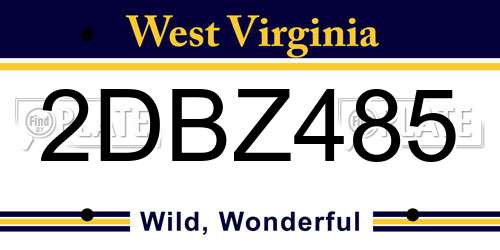 2DBZ485 West Virginia License Plate