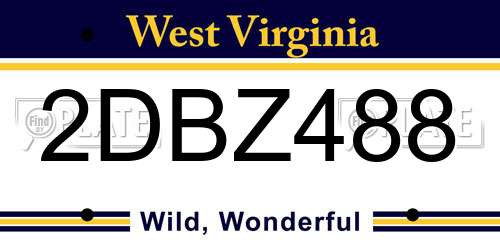 2DBZ488 West Virginia License Plate