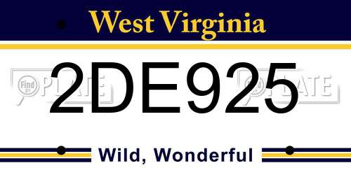 2DE925 West Virginia License Plate